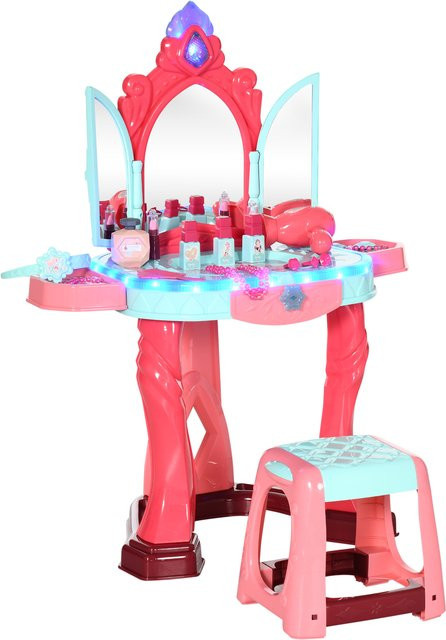 AIYAPLAY Schminktisch für Mädchen mit Hocker, Spiegel, Licht, Musik, Mehrfarbig, 3-6 Jahre - Bild 1