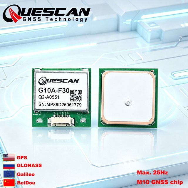 QUESCAN G10A-F30 UBX M10 GPS GNSS Modul mit Antenne für ESP32 und Arduino, NMEA Empfänger mit Unterstützung für GLONASS, Galileo, Beidou und QZSS, max. 25Hz - Bild 1