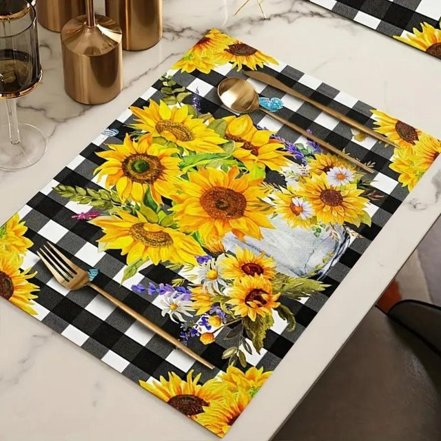 Lodestar Platzset mit Sonnenblumen-Design, 8 Stück, Gelb, Leinen, B/T: 42 x 32 cm - Bild 1
