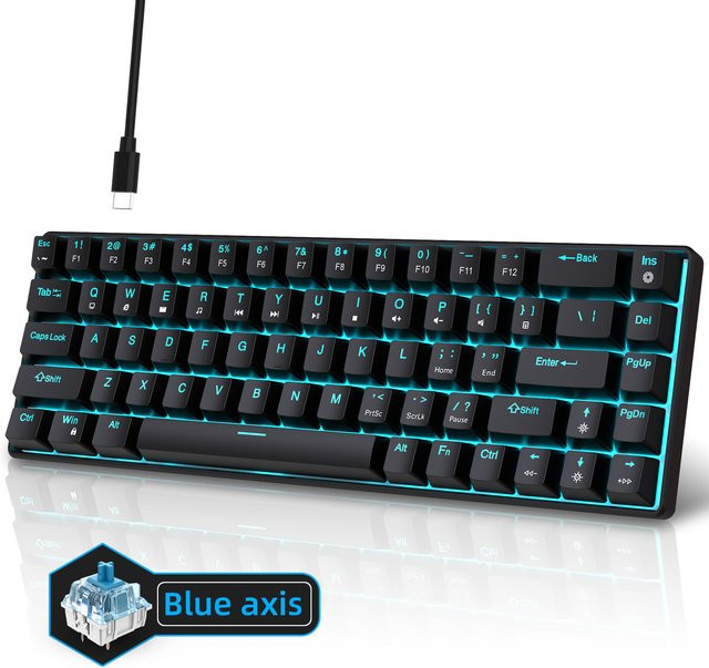 HXSJ Mechanische 68-Tasten-Tastatur in Schwarz mit Hintergrundbeleuchtung, zweifarbigen Tastenkappen und abnehmbarem USB-C-Kabel - Bild 1