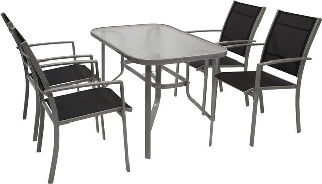 DEGAMO Gartenmöbel Garnitur PINO 5-teilig aus Stahl und Glas in Schwarz und Silbergrau - Bild 1