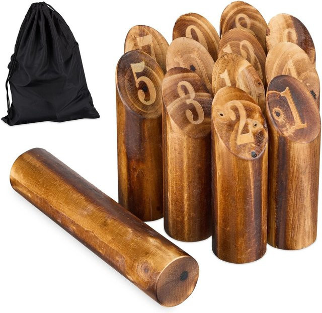 Relaxdays Wikingerspiel Kubb aus Kiefernholz in Natur und Schwarz mit Tasche - Bild 1