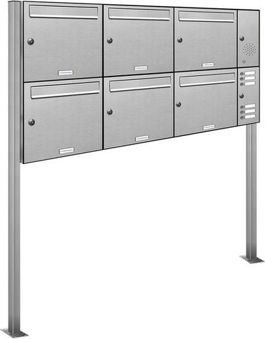 AL Briefkasten für 6 Parteien, freistehendes Briefkasten-System aus Edelstahl, silberfarben, B/H/T: 137,7 x 150 x 11,6 cm - Bild 1