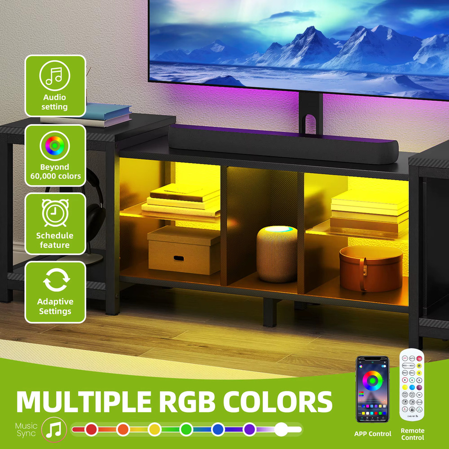 YITAHOME Verstellbarer TV-Ständer in Schwarz mit RGB-LED-Beleuchtung für 70-Zoll-Fernseher, Modernes TV-Möbel aus Metall für das Wohnzimmer - Bild 4