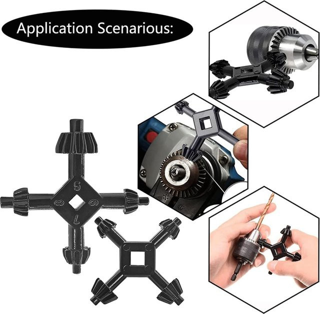 BAAQ 2-teiliges 4-in-1 Bohrfutterschlüssel-Set für elektrische Bohrmaschinen in Schwarz, Größen 3/8, 1/2, 3/4 und 1 Zoll - Bild 1