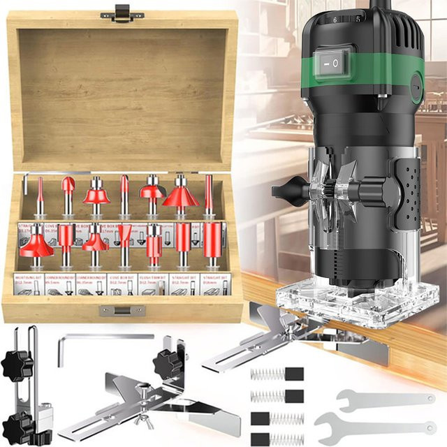 GECOFEER Elektrische Fräsmaschine 800W mit 6 Gängen und 33000 U/min, Handgeführter Holzkantenfräser und Trimmer in Schwarz - Bild 1