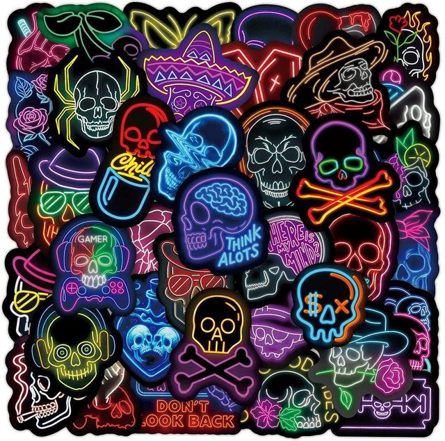 Binchi Outdoor Product Vintage Terror Serie Neon Skelett Aufkleber in Multicolour für Laptop Skateboard und Auto - Bild 1
