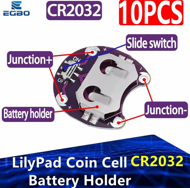 10 Stück Egbo Lilypad CR2032 Knopfzellen Batteriehalterung Module in Lila für Arduino DIY Kits - Bild 1