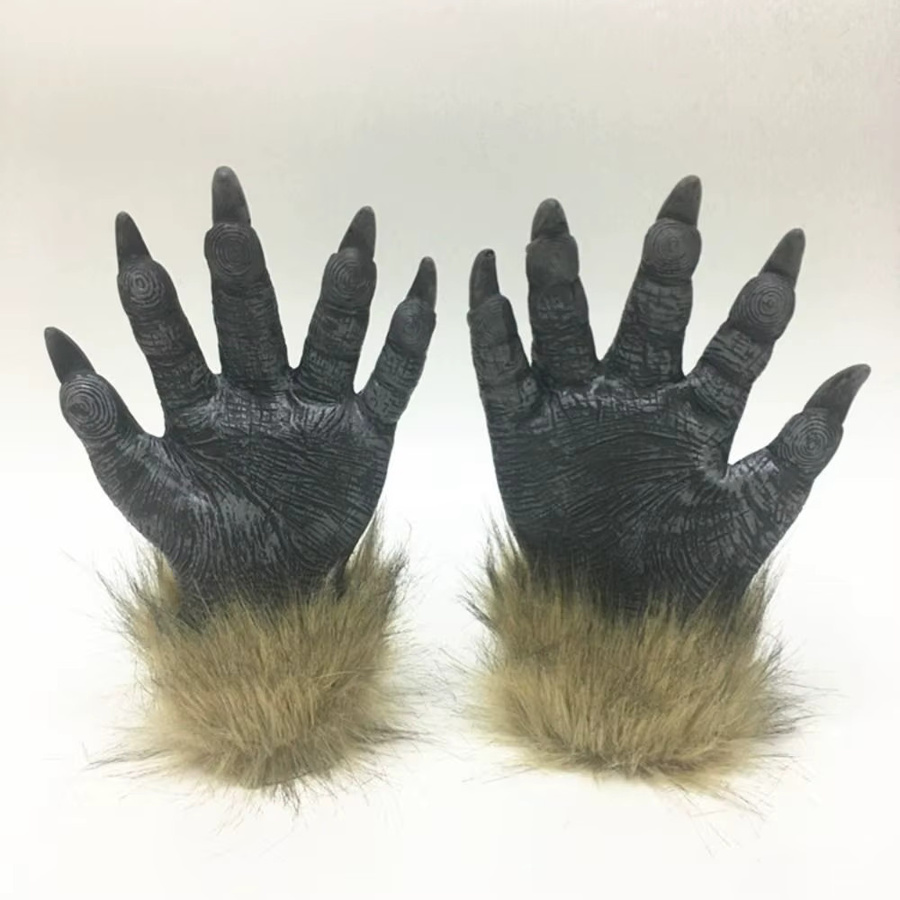 Halloween Wolf Kopf Haarmaske, Werwolf Handschuhe, Kostüm, Gummi - Bild 2