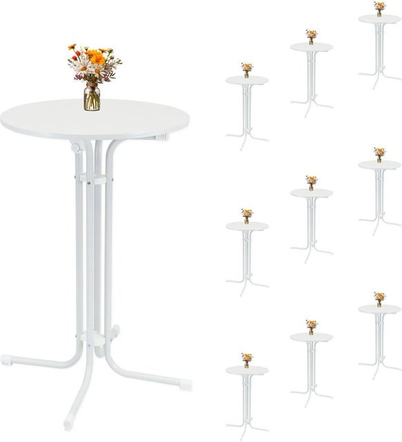10er Set TRUTZHOLM Stehtisch klappbar aus Stahl und MDF-Holz in Weiß, Durchmesser: 70 cm, Höhe: 110 cm - Bild 1