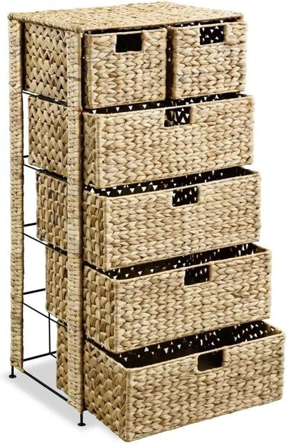 vidaXL Schrank aus Wasserhyazinthe mit 6 Körben und Metallrahmen, Braun, B/T/H: 47 x 37 x 100 cm - Bild 1
