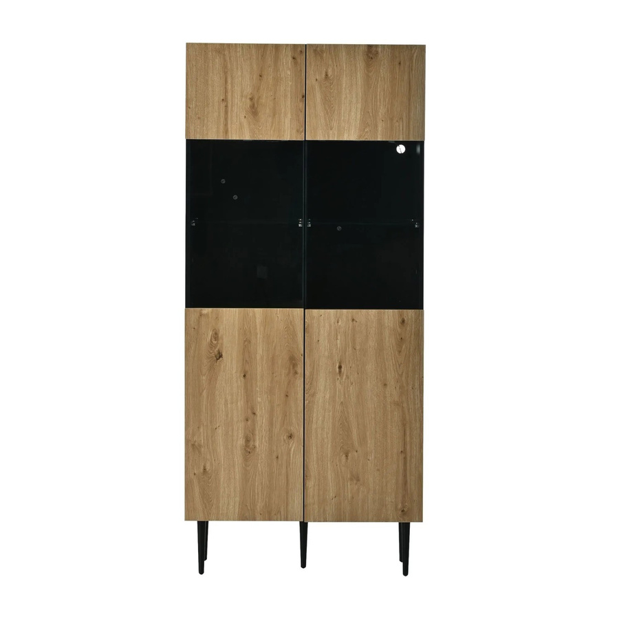 Merax Hochschrank mit LED-Beleuchtung und Glastüren in Naturholz und Schwarz, B/T/H: 80 x 35 x 180 cm - Bild 2