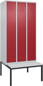 C+P Spind Classic PLUS Garderobenschrank mit Sitzbank, 3 Abteile, Lichtgrau, B/T/H: 212,0 x 90,0 x 81,5 cm - Bild 1