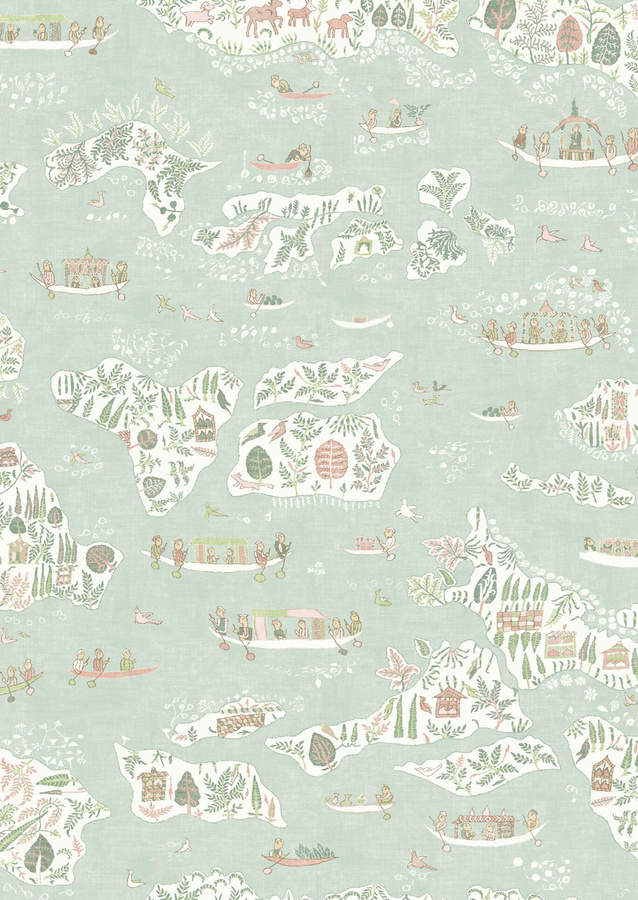 Lewis & Wood Tapete Regatta Pistachio Rose in Grün und Rosa mit floralem Design und Landschaftsmotiven - Bild 1