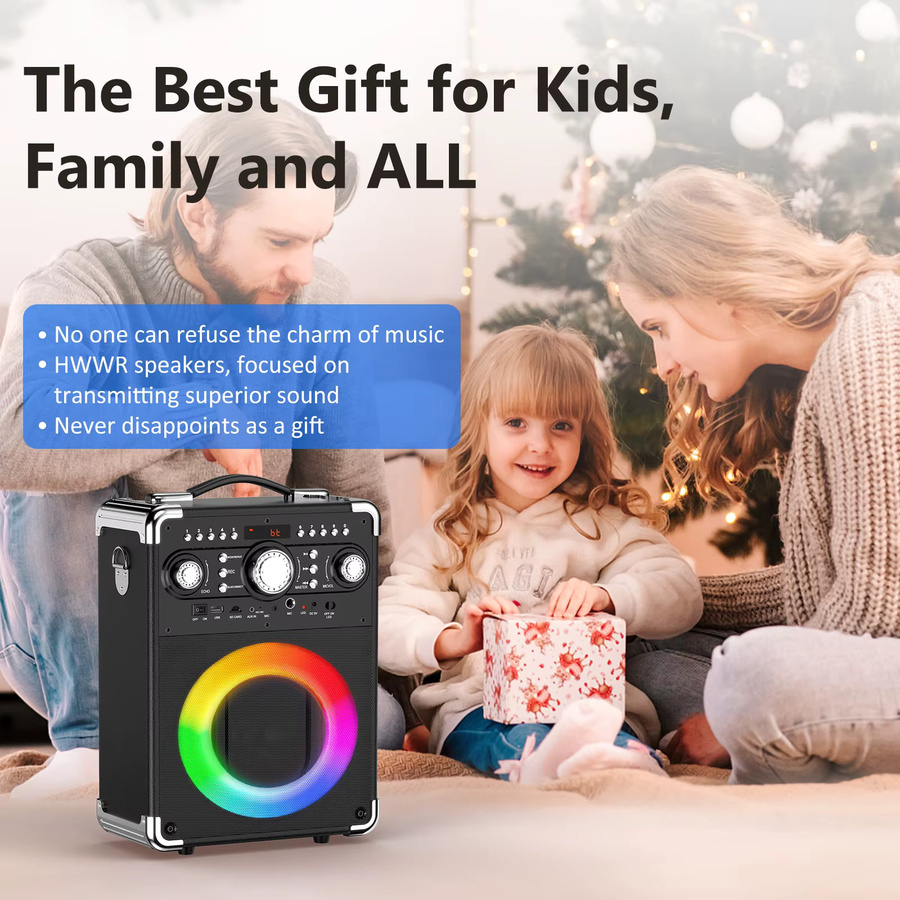 FanFun S8-T Karaoke-Maschine in Schwarz mit 3 kabellosen Mikrofonen, unterstützt Bluetooth, USB, TF-Karte und Gitarrenanschluss - Bild 5