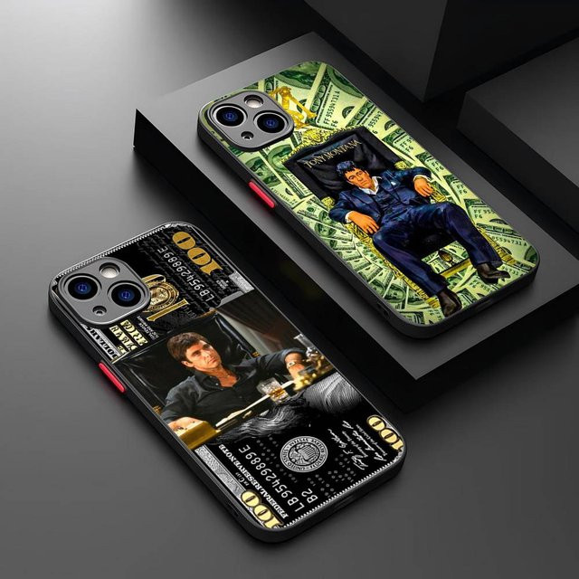 Matte Handyhülle im Scarface-Filmdesign für iPhone 11, 12, 13, 14 Pro Max und weitere Modelle, transparent multicolor - Bild 1