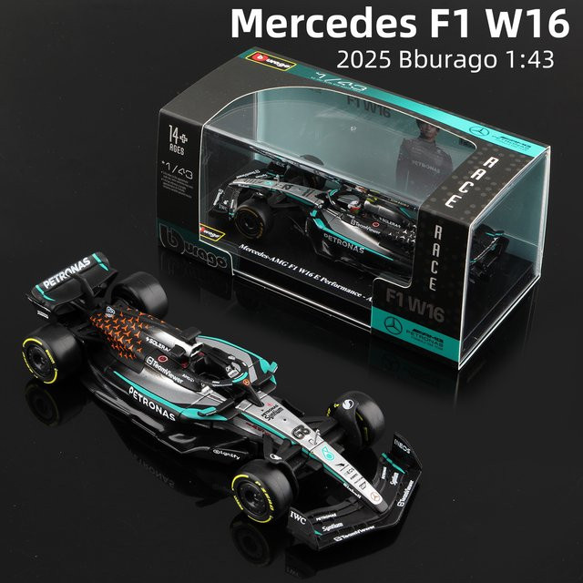 Bburago Mercedes 2025 W16 E Performance F1 Formel-1-Rennwagen, Modell Druckguss-Fahrzeug, 1:43, ab 3 Jahre - Bild 1