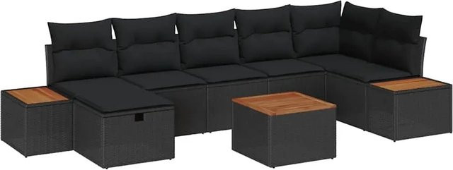 vidaXL Garten-Sofa-Set 8-teilig aus Poly Rattan in Schwarz mit Kissen und Stauraum - Bild 1