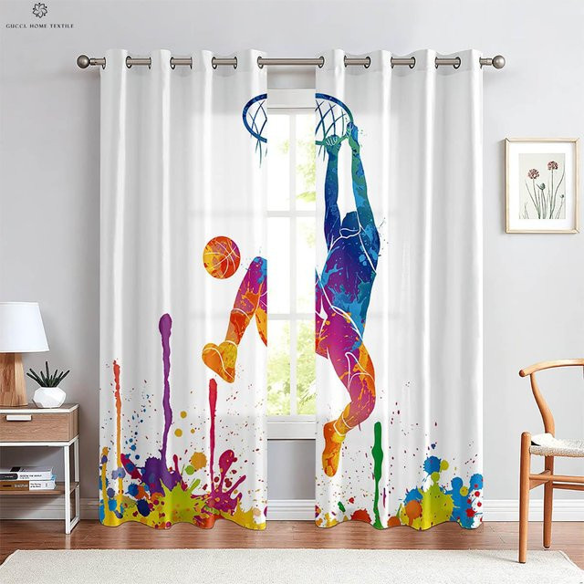 Yiran Furniture Basketball Dekorative Vorhänge mit 3D-Druck, 2er-Set, Mehrfarbig, B: 50 cm, H: 130 cm - Bild 1