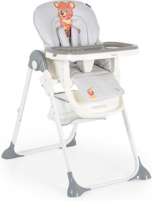 Klappbarer Hochstuhl Hunny von Moni in Grau und Beige mit 5-Punkt-Sicherheitsgurt, zweiteiligem Tisch und Ablagekorb - Bild 1