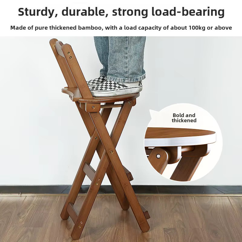 Faltbarer Bambus-Esszimmerstuhl von LIUSHADUOLA in Braun, multifunktionaler Barstuhl und stabiler Hocker im minimalistischen Design - Bild 4