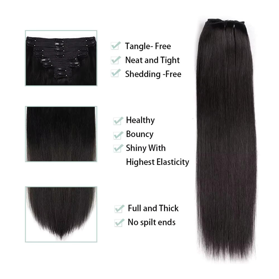 Happy Monday Clip-In-Haarverlängerungen, 100 % Echthaar, Schwarz, 120 g - Bild 4