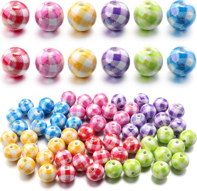 lingsai Perlen Acryl, Bunt, Kariert, 16mm, Unisex - Bild 1