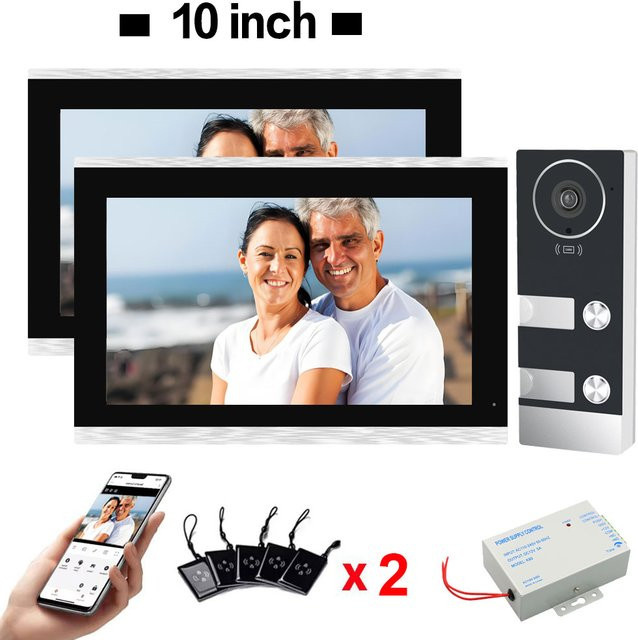 TUYA Smart Apartment-Gegensprechanlage mit Video-Türklingel, 10 Zoll LCD-Display, 1080P Video, RFID-Karten-Entriegelung, 2-Draht-System, Farbe: Silber - Bild 1