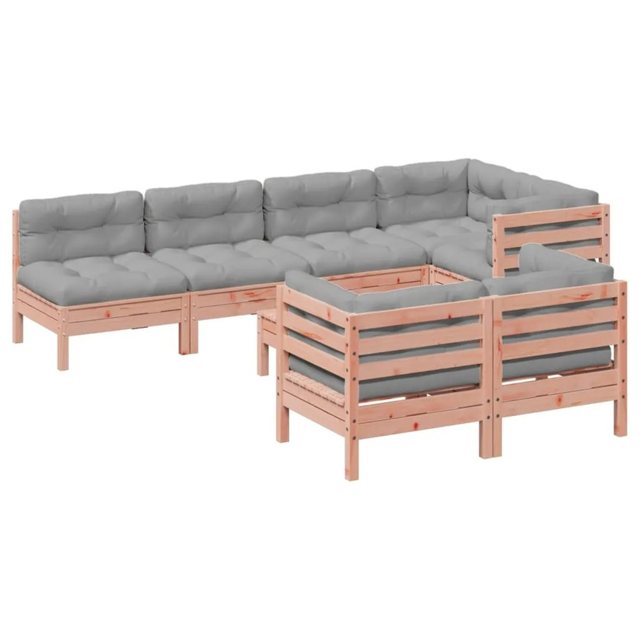vidaXL 8-teilige Garten-Sofagarnitur aus Massivholz Douglasie in L-Form mit Kissen, Farbe Braun/Grau - Bild 2