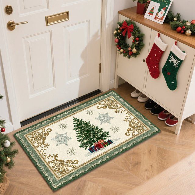 VIKAMA Weihnachts-Fußmatte für den Eingangsbereich, rutschfest und saugfähig im amerikanischen Retro-Design - Bild 1
