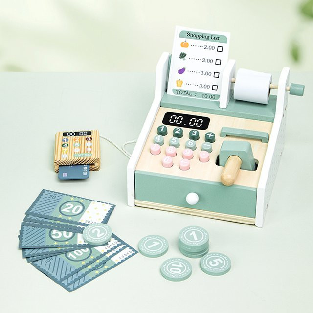 Tlewj Supermarkt-Registrierkasse aus Holz als multifunktionales Spielset in Mehrfarbig - Bild 1
