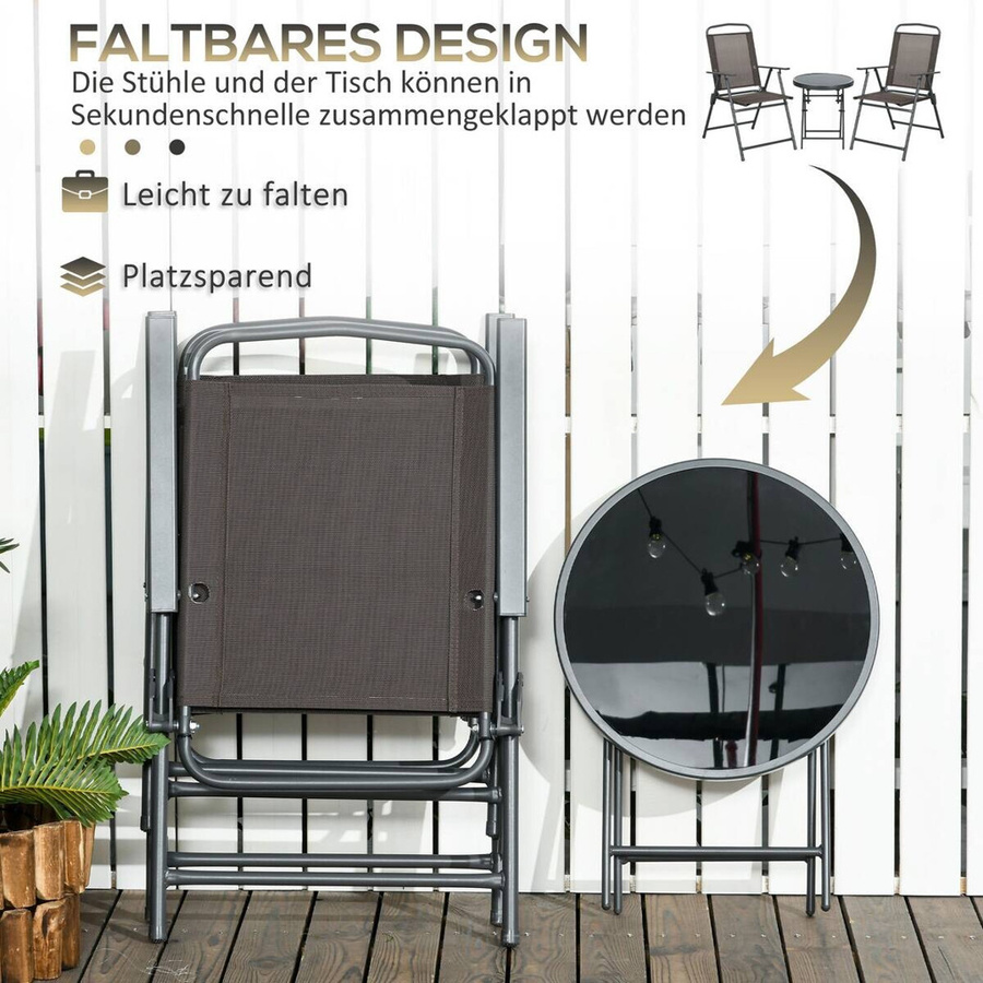 Outsunny 3-teiliges Bistro-Set aus Metall und Glas in Braun für Garten Balkon und Terrasse B/H/L: 64 x 93 x 53,5 cm - Bild 4