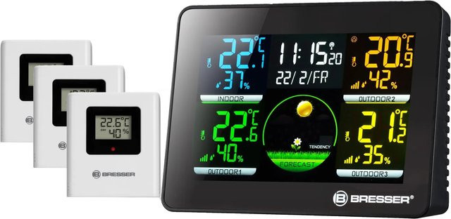 Bresser Thermo-Hygrometer Quadro NLX in Schwarz mit 3 Außensensoren, 433 MHz Funkfrequenz und DCF-Funkübertragung - Bild 1