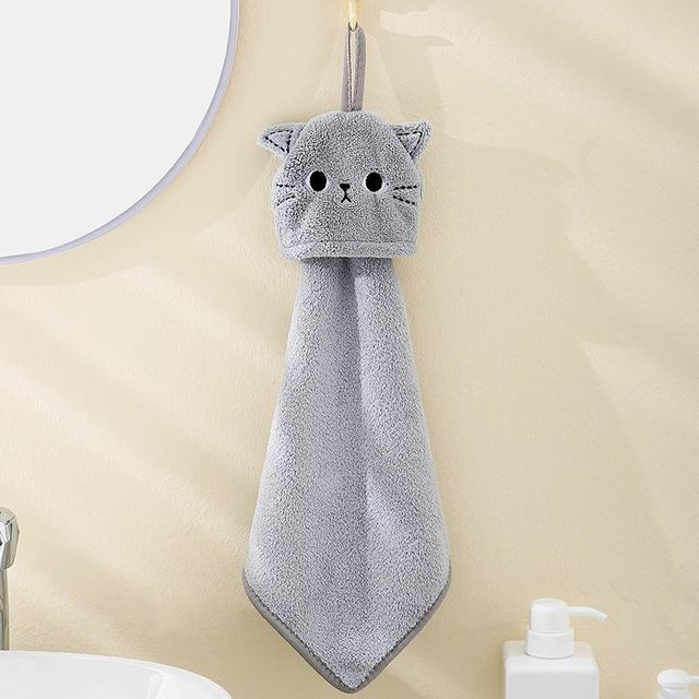 Mango Event Handtuch mit Katzenstickerei aus Korallensamt in Grau mit Aufhängeschlaufe - Bild 1