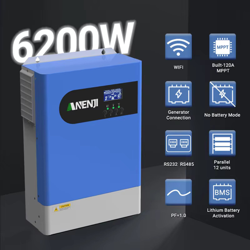 ANENJI Hybrid Solar Inverter 6200W 220V 48V mit MPPT 120A und WIFI, Reine Sinus Welle, Blau - Bild 4
