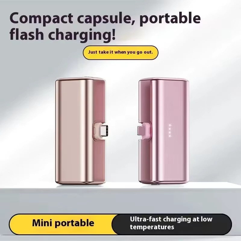 Lenovo Mini-Kapsel-Powerbank mit 22,5W Schnellladung, USB-C und Lightning, Tragbarer externer Akku in Pink - Bild 2