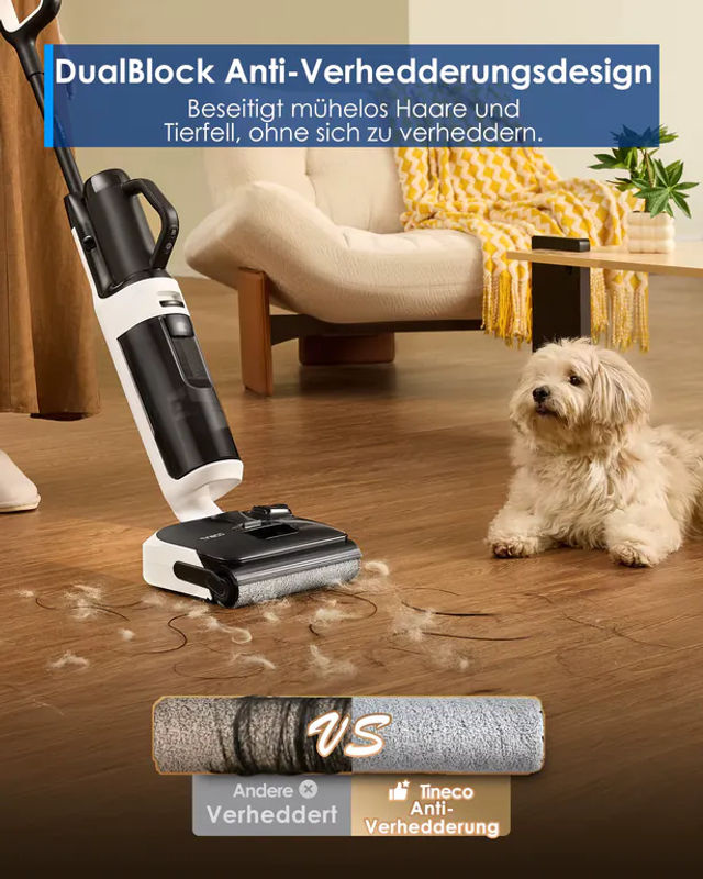 Tineco FLOOR ONE Switch S6 Stretch Breeze 2-in-1 Nass-Trockensauger in Weiß mit 60 Min. Laufzeit, 180° Lay-Flat Funktion, Selbstreinigung und Anti-Wickel-Design für Tierhaare und Polster - Bild 6