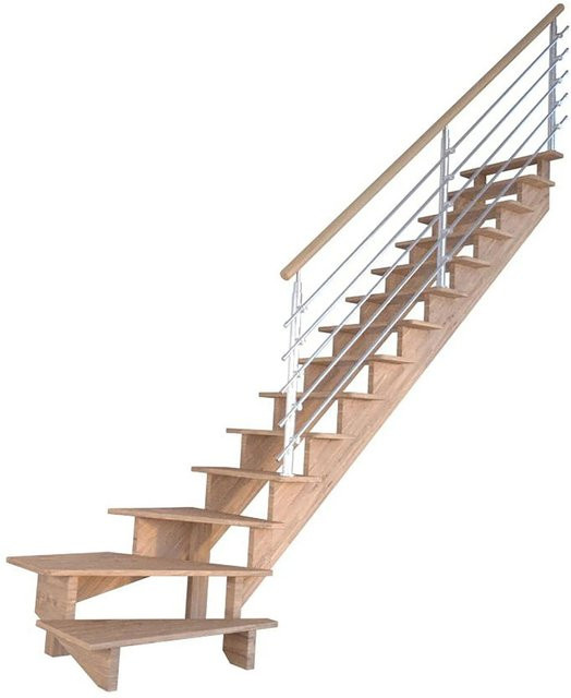 StarWood Treppe Lindos Pro Eiche Design-Geländer aus Edelstahl in Braun und Silber, Breite: 80 cm, Tiefe: 280 cm, Höhe: 13 cm - Bild 1