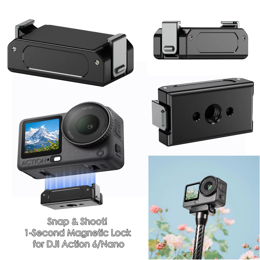 DJI Action 6 Osmo Nano Magnetische Quick Release Basis Halterung mit Dual Klaue Schnalle und 1/4 Zoll Stativ Adapter in Schwarz - Bild 5