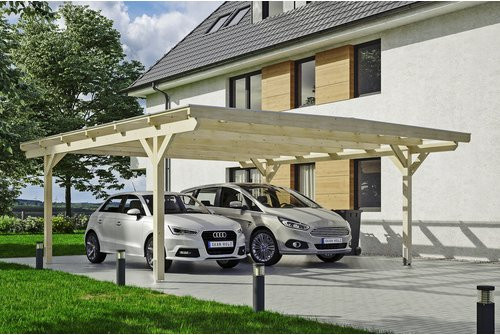 Skan Holz Carport Odenwald Flachdach aus Fichten-Leimholz mit Doppelstegplatten, Farbe: beige, B/T: 640 x 648 cm, Höhe: 244 cm - Bild 3