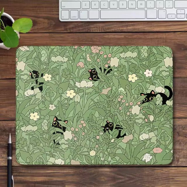 Potdemiel Schreibtischunterlage mit Katzen-Motiv in Grün, Ästhetisches Mauspad und Tastaturunterlage für Gaming und Computer - Bild 1