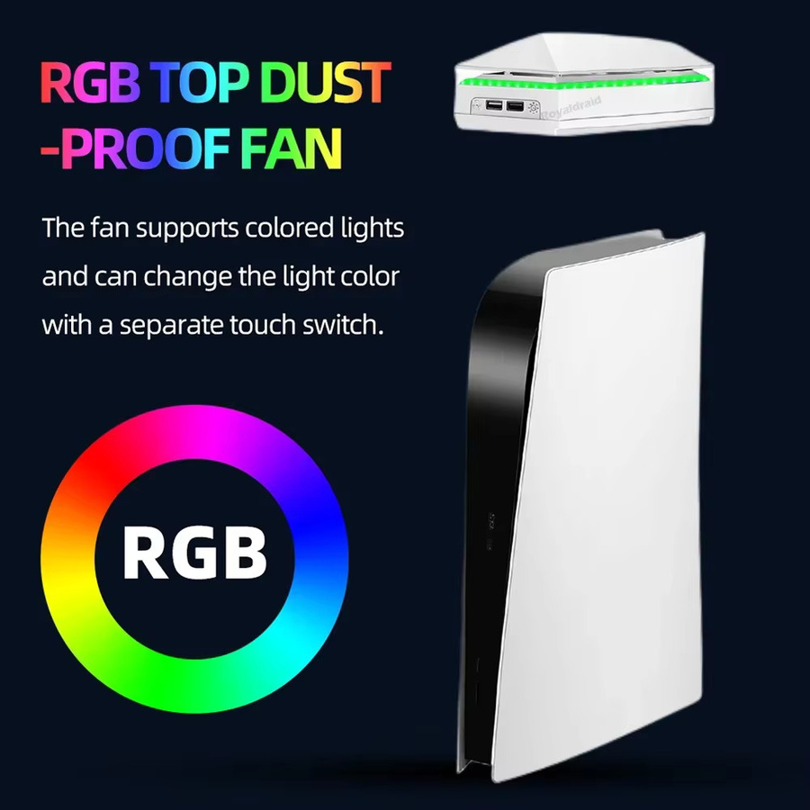 HeroAngel Kühlventilator-Ständer für PS5 mit Staubschutz und RGB-LED-Beleuchtung, Schwarz/Mehrfarbig - Bild 4