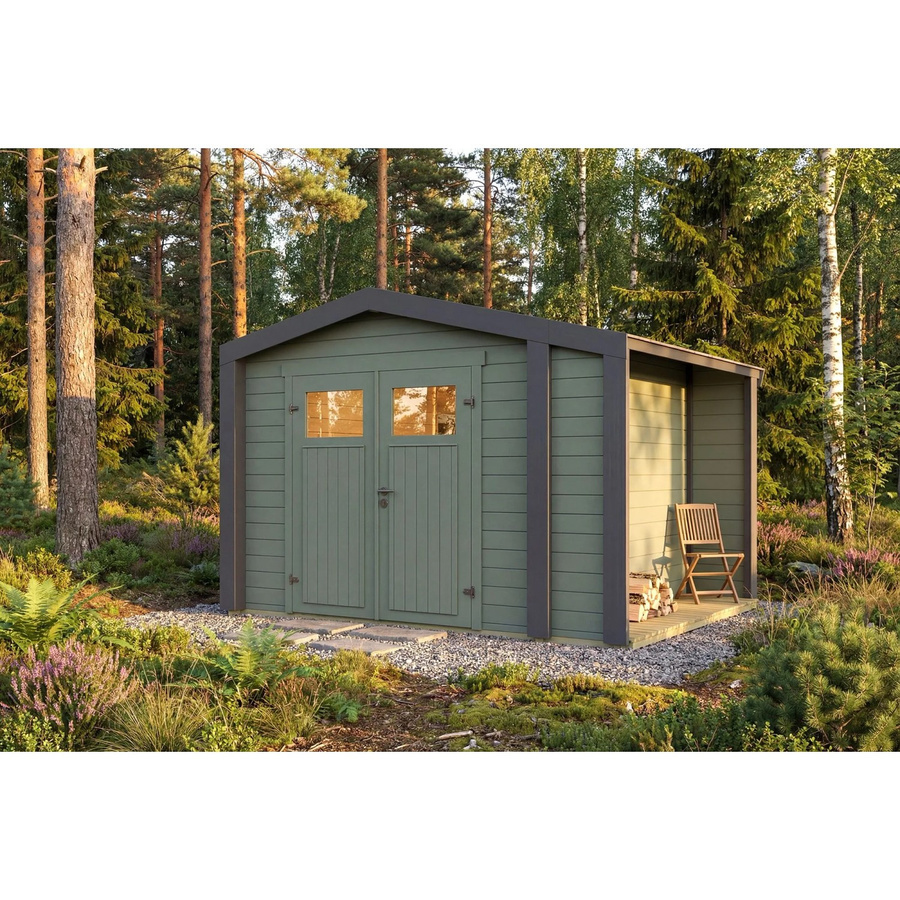 Weka Holz-Gartenhaus Killarney mit Satteldach in Grau-Grün lasiert, B: 311 cm, T: 263 cm, H: 241 cm - Bild 2
