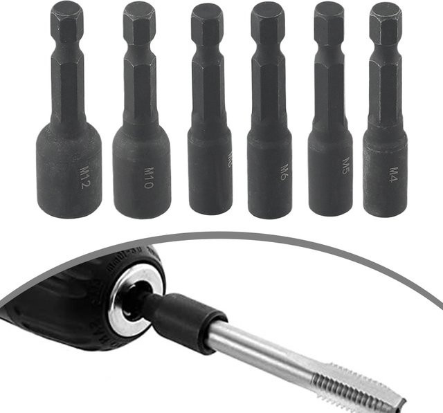 DAZZLEEX Tap Buchse Adapter Set 6-teilig Schwarz 4-12mm mit 1/4 Zoll Hex Schaft für DIY Projekte - Bild 1