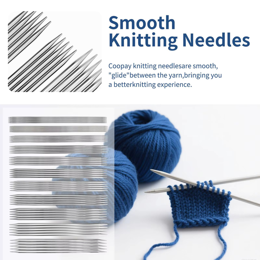 NOTIONSLAND 55-teiliges Set Doppelspitzige Stricknadeln in Silber für Socken und Mützen - Bild 2