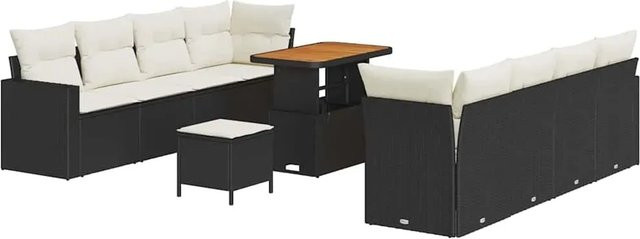 vidaXL Garten-Sofa-Set 11-teilig aus Poly-Rattan in Schwarz-Creme mit Polsterung und Tisch - Bild 1