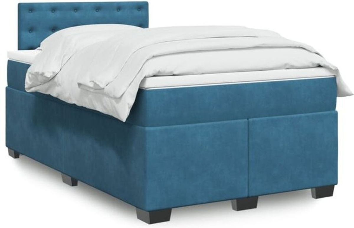 Vidaxl Boxspringbett mit Matratze aus Samt in Blau, B/T/H: 120 x 190 x 100,5 cm - Bild 1