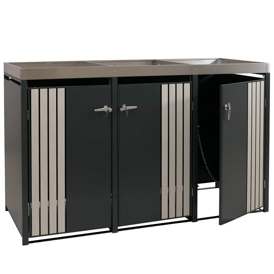 Proregal 3er-Mülltonnenverkleidung mit Pflanzkasten in Anthrazit Holzoptik, H x B x T: 125 x 196 x 84 cm - Bild 2
