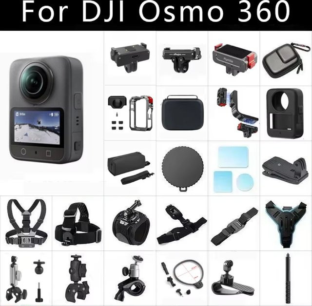DJI Osmo 360 Zubehör-Set in Schwarz mit Gehärtetem Glas, Metallkäfig, Saugnapf-Windschutzscheibenhalterung, Aufbewahrungstasche und Schnellwechseladapter - Bild 1