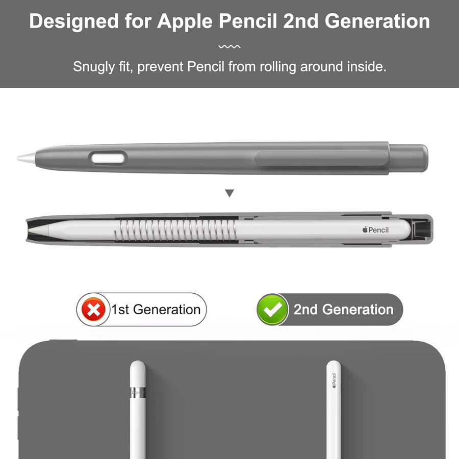 MoKo Holder Case für Apple Pencil 2. Generation, schützende Hülle mit einziehbarem Cover und stabilem Clip in Grau - Bild 2